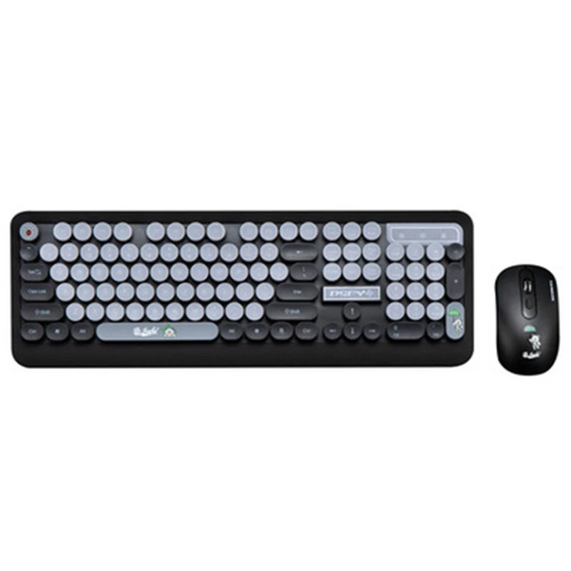 2019 Universal wireless waterproof keyboard and mouse set cute punk retro round keycap cartoon personality ladies 2