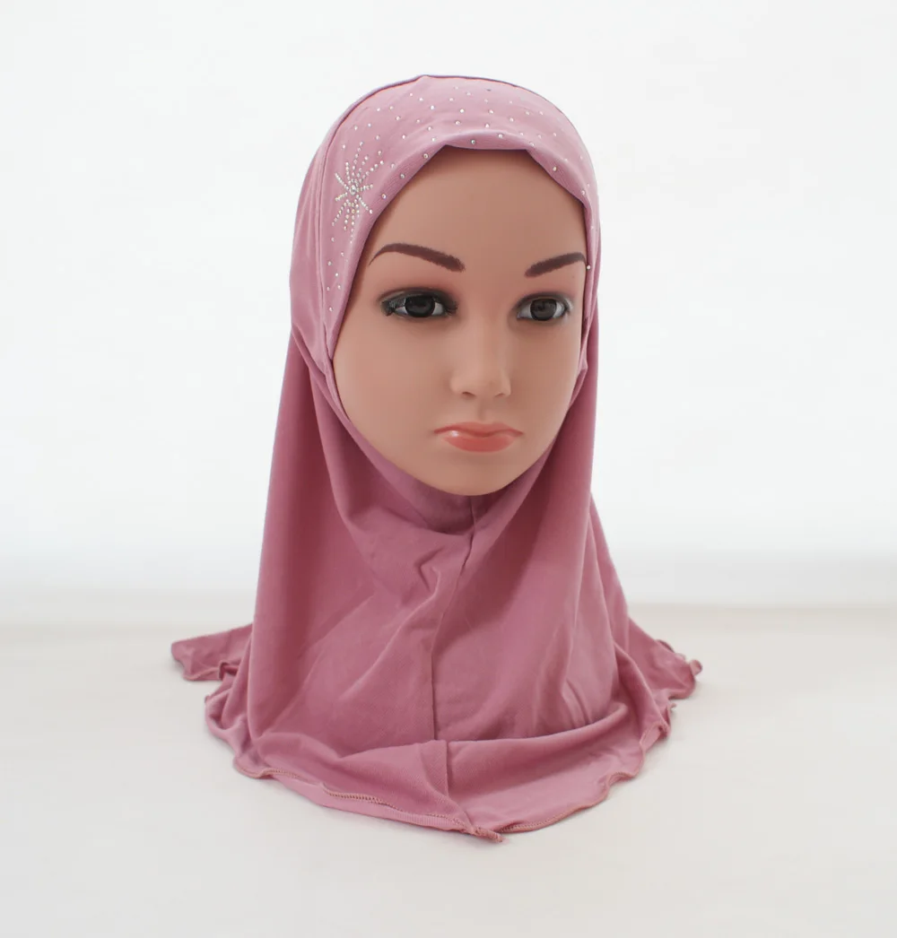 Дети девочки исламский мусульманский шарф в арабском стиле школы Стразы головные уборы для детей Ближний Восток тюрбан Рамадан шапочки капот выпадение волос Мода - Цвет: dark pink