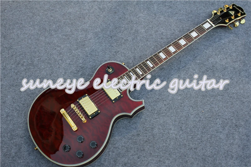 

Suneye Red Wine Quilted Finish Custom Electric Guitar Gold Hardware Guitarra Electrica Rosewood Left Handed Guitar Kit Available