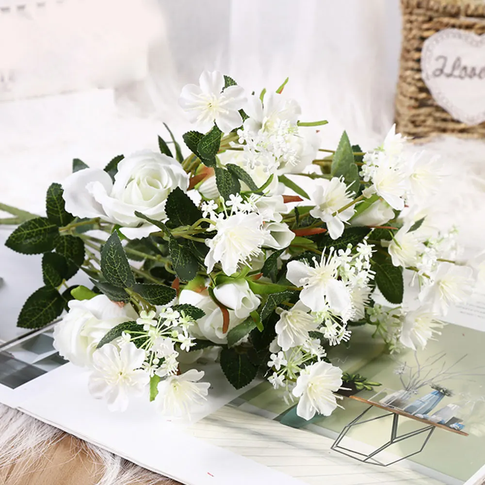 Искусственные цветы Мини Шелковый чай розы невесты букет из пионов поддельные цветы бутон для DIY Рождество дома Свадьба Новогоднее украшение - Цвет: Белый