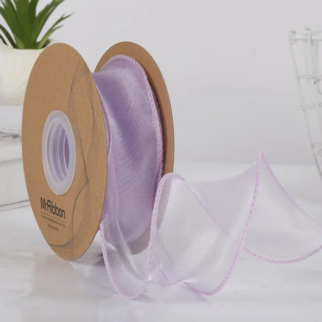10 Yards Color Fishtail Yarn Ribbon Bouquet Packing Material Fresh Flowers Baking Overwrap Ribbon Wave Chiffon Yarn Gift Strap purple