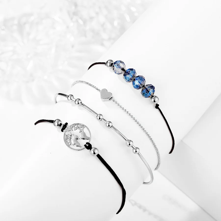Fashion Women Bracelet Set Bohemia Jewelry Vintage Boho Turtle Map Charm Bracelets& Bangles For Girl Bead Chain Accessories