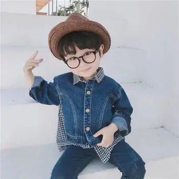 

INS HOT boys denim jacket 2-7 years old kids coat spring and autumn Denim stitching plaid jacket baby boy jacket kids jacket