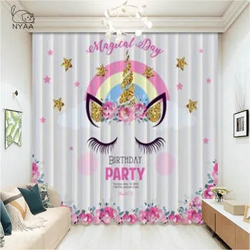 

New Style Rainbow Unicorn Flower For Children Living Room Curtain Girl Bedroom Pink Unicorn Window Curtain Drapes For Kids Boys