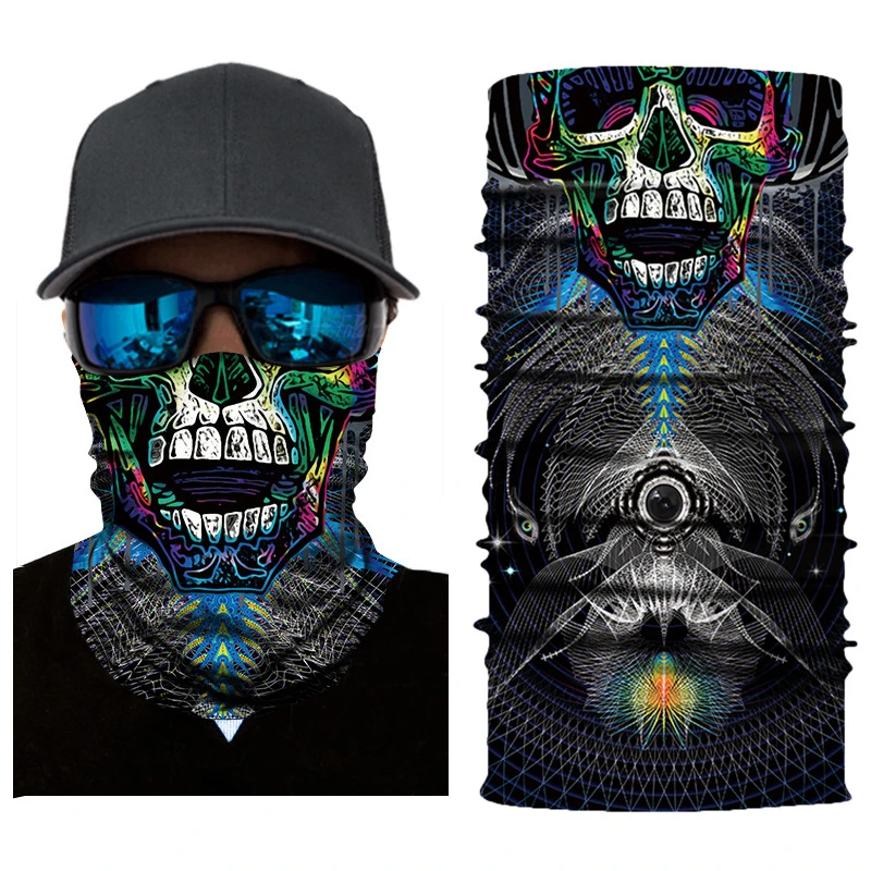 Women  and men 3D fantasy color skull abstract art multi-functional magic headband  neck gaiter scarf mens head wrap bandana