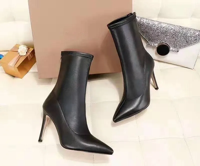 

HOT! Rubber Boots 2019 Pointed Toe Trendy Jelly Women Ankle Fashion Boots Elastic Band Solid Color High heel boots Women