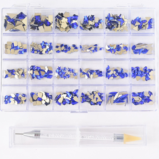 Multi Nail Rhinestones Kit Flatback 240pcs Alloy Charms (Neon,Pink,AB,Blue) Glass Jewelry Nail Art Crystal Box 2022