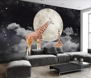 

CJSIR Custom Wallpaper Mural Nordic Style Dream Starry Giraffe TV Background Wall Painting Papel De Parede 3d Wallpaper Decor
