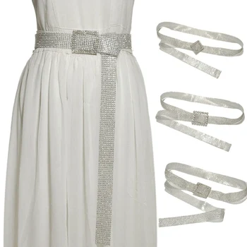 

Fashion Luxury Women's Rhinestone Belt Female Ten Row Bright Bride Wide Bling Crystal Diamond Waist Chain Belt Rhinestones