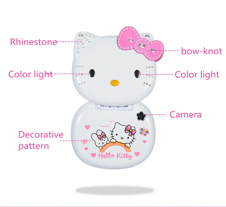 Милый мини-телефон hello kitty для девочек K688+ четырехдиапазонный флип-мобильный телефон с мультяшками разблокированный детский мини-телефон с двумя sim-картами