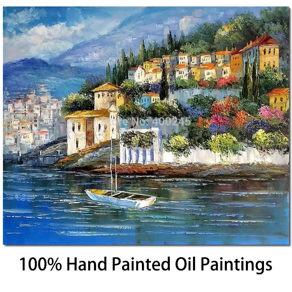 

Canvas Art Wall Decor Contemporary Landscape Mediterranean Italy At Dusk Handmade Oil Painting Seascape Artwork High Quality