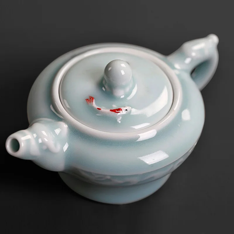 Для китайского кунг-фу чайный сервиз celadon Карп керамический маленький Чайник Чайная машина для приготовления чая один горшок зеленый чайник teaware