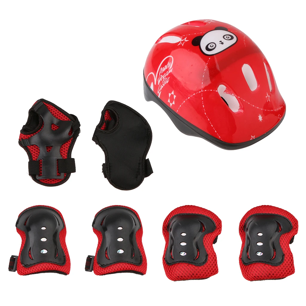 7 Pieces Kid Child Roller Skating Cycling Skateboard Scooter Helmet Knee Elbow Pad Wrist Guard Red/Blue/Pink