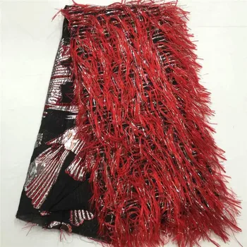 

Latest French Nigerian sequins Tassels Laces Fabric High Quality Tulle African Laces Fabric Wedding African French Tulle Lace