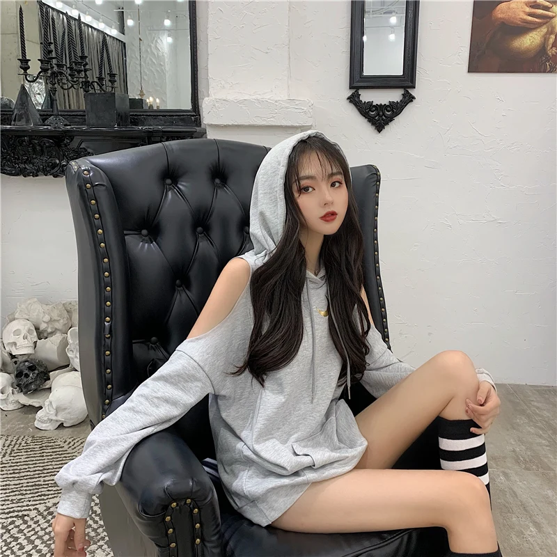 Женские толстовки с капюшоном Свободные корейские в стиле Харадзюку открытыми