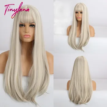 

TINY LANA Long Straight Hair Brown Blonde Light Gold Synthetic Women Wigs for Afro and American Heat Resistant Fiber Cosplay