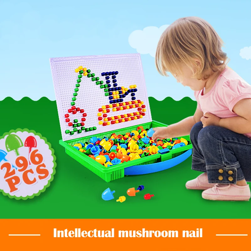 

Children's Mushroom Nail Educational Insert Board 296 Piece Combination Mosaic Handmade Science And Education Toys Puzzle 3dnew