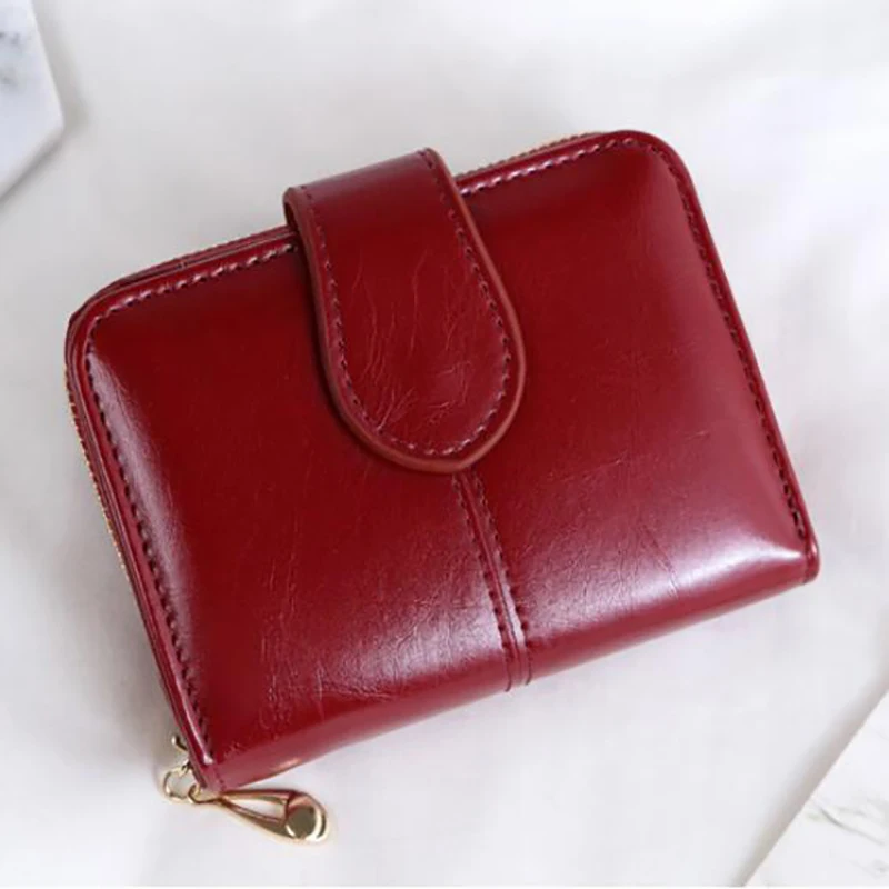 Cartera corta de PU para mujer, monedero pequeño rojo con cremallera y botón, monedero con bolsillo para monedas, gran oferta