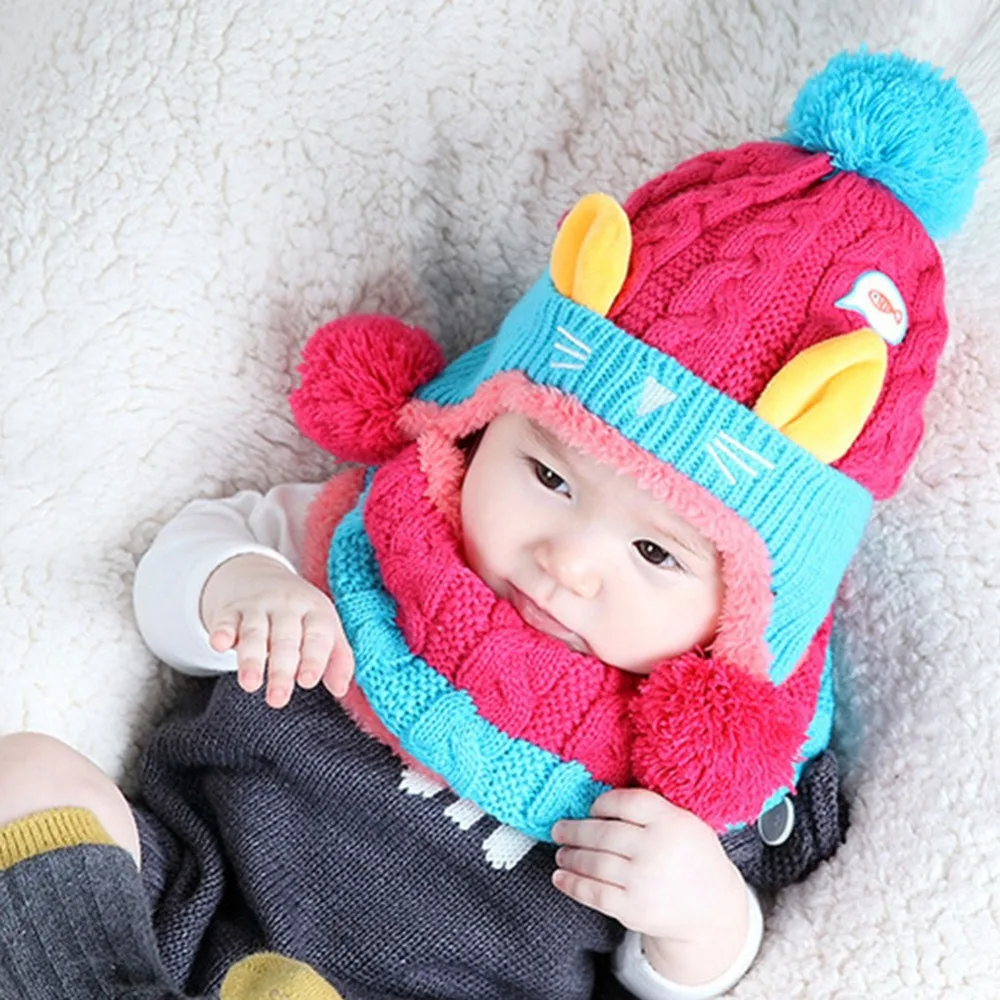 Теплые зимние детские шапочки вязанная шапка-ушанка и шарф, комплект из 2 предметов, повседневные теплые детские шапочки-бини, теплые шапки, детские шапки для девочек и мальчиков