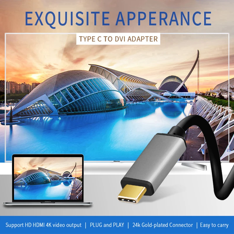 Адаптер DataRoad Type C USB 3 1 к DVI 1080P 30 Гц кабель штырь-гнездо Type-C для Macbook Chrombook TV |