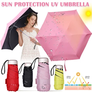 

Economical Compact Mini Pocket Umbrella 5 Folding Rain Windproof Anti UV Portable for Women Men Kids ds99