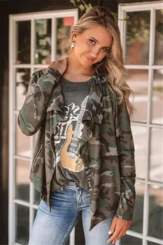 

Women Coat for Streetwear Patchwork Design Turn-down Collar Long Sleeve Camouflage Print Top Lady Autumn Casual Cardigan Coat
