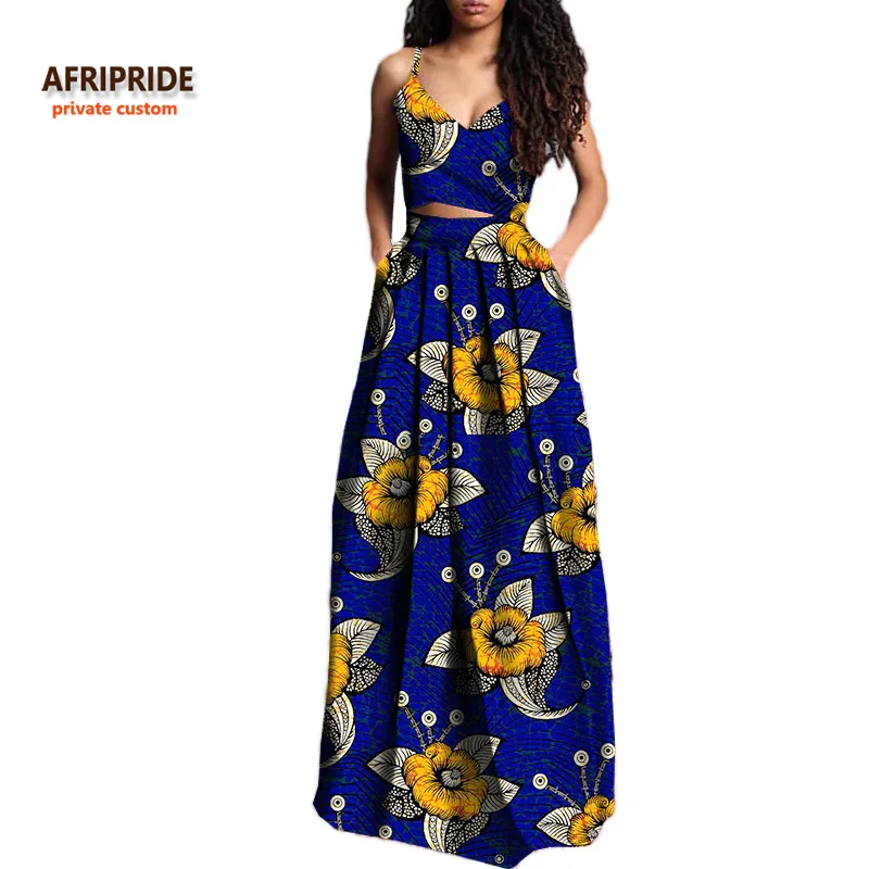 Летний костюм для женщин AFRIPRIDE частный пользовательский короткий топ без рукавов+ длинная Плиссированная юбка плюс размер чистой восковой хлопок A722629 - Цвет: 537
