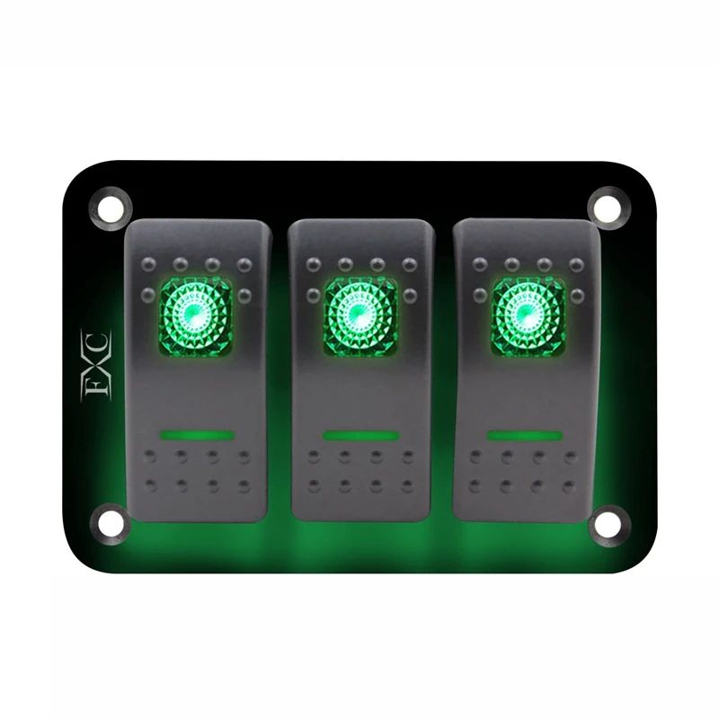 

ELEG-12V-24V-3-Gang-Toggle-Rocker-Switch-Panel-Green-LED-Light-On-Off-Car-Marine-Boat