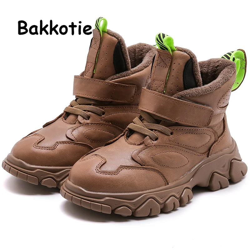 

Bakkotie 2019 New Boys Winter Warm Martin Boots Kids Black Genuine Leather Ankle Boots Children Soft Fashion Casual Fur Shoes