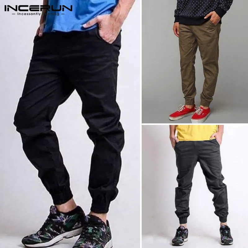 

INCERUN Men's Pants Solid Color Joggers Streetwear Button Casual Pantalones Hombre Fashion 2020 Leisure Trousers Men Plus Size