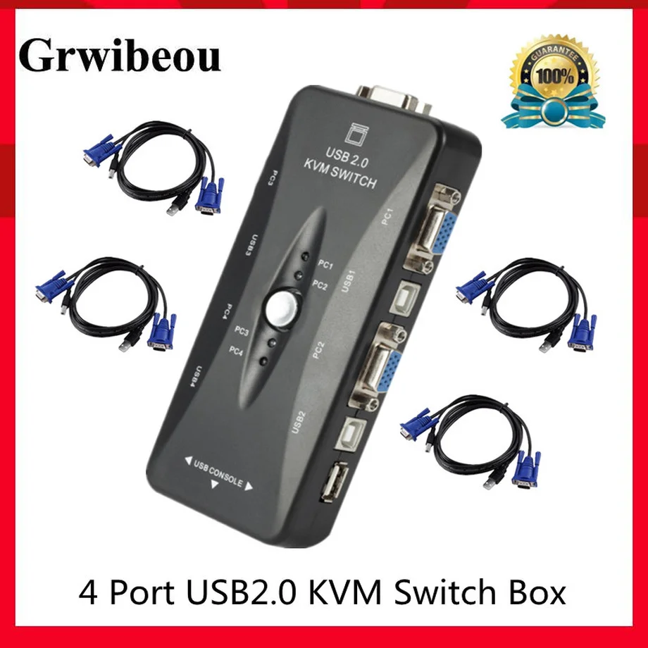 4 Port KVM Switch USB 2.0 VGA Splitter Mouse Printer Keyboard Pendrive Share Switcher 1920*1440 VGA Switch Box Adapter usb kvm switch