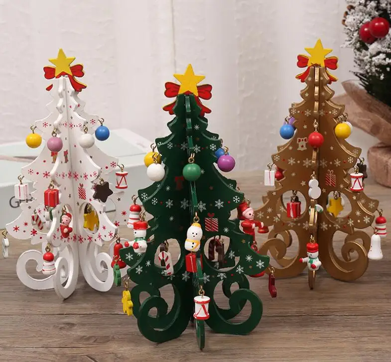 6 шт. Деревянная Рождественская елка для детей ручной работы diy трехмерное Рождественское дерево на сцене макет рождественские украшения