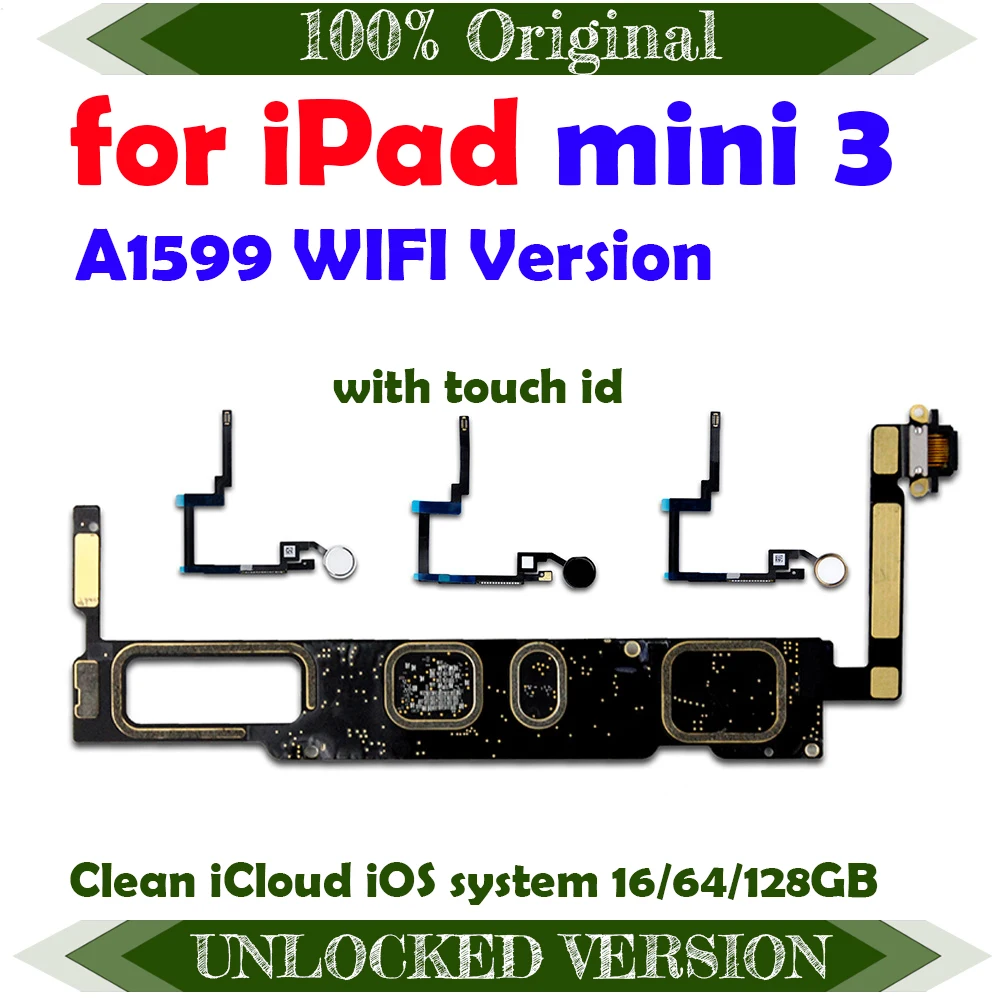A1599 для iPad mini 3 материнская плата 16 Гб логическая Wi-Fi версия 64 ГБ 128 очистка iCloud iOS