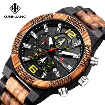 

2020 New Top Brand Luxury Men's Quartz Wood Watch Man Sports Waterproof Chronograph Wristwatch Male Wooden Military Clock Gift