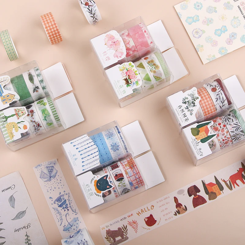 

Flowers Plants Animals Masking Washi Tape Set Adhesive Decoration Tapes Masking Stickers Diary Album Stationery School Supplies