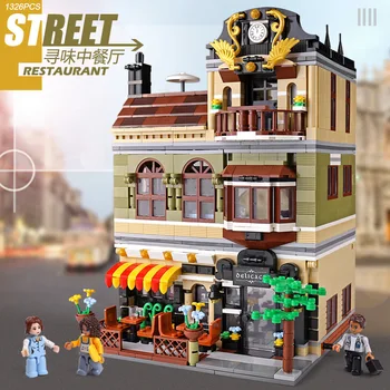 

Building Blocks City Street View Ql0937 Collector's Edition Taste-Seeking Chinese Restaurant Assembled Inserted Toy Creative