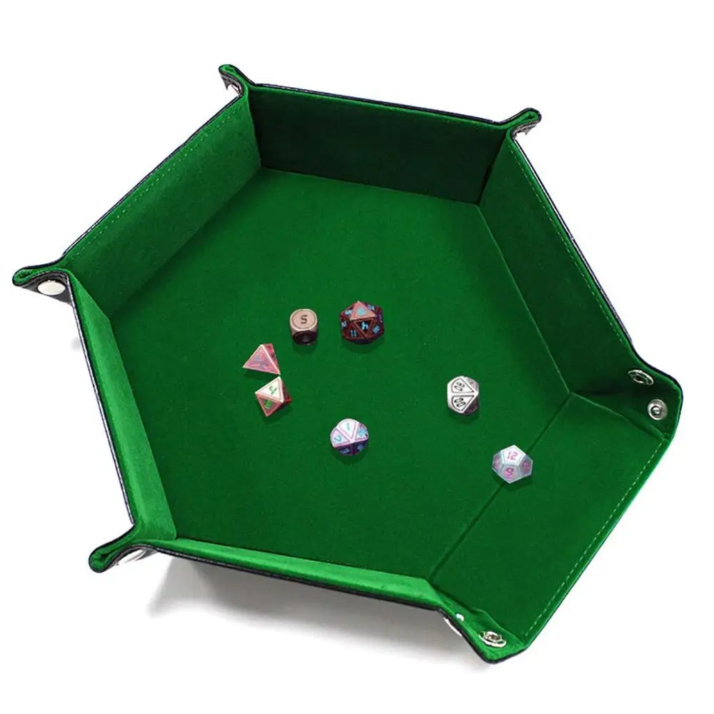 XRHYY Rolling Folding Hexagon Dice Game Storage Tray Holder For RPG DND Dice Games Double Sided Thick PU Leather&Velvet Mat