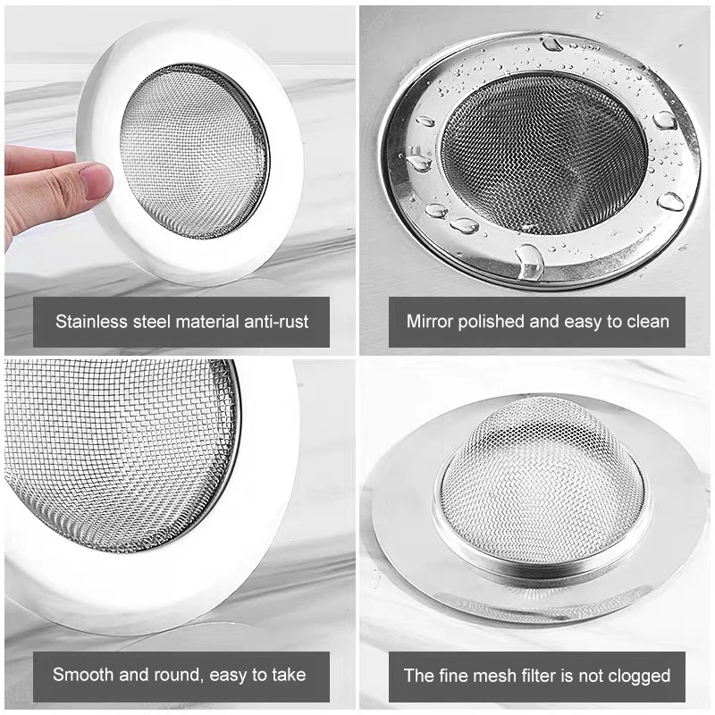 Stainless Steel Sink Strainer Hair Catcher Stopper Kitchen Waste Plug Filter Mesh Bathroom Anti Clogging Floor Drain Cover Tools