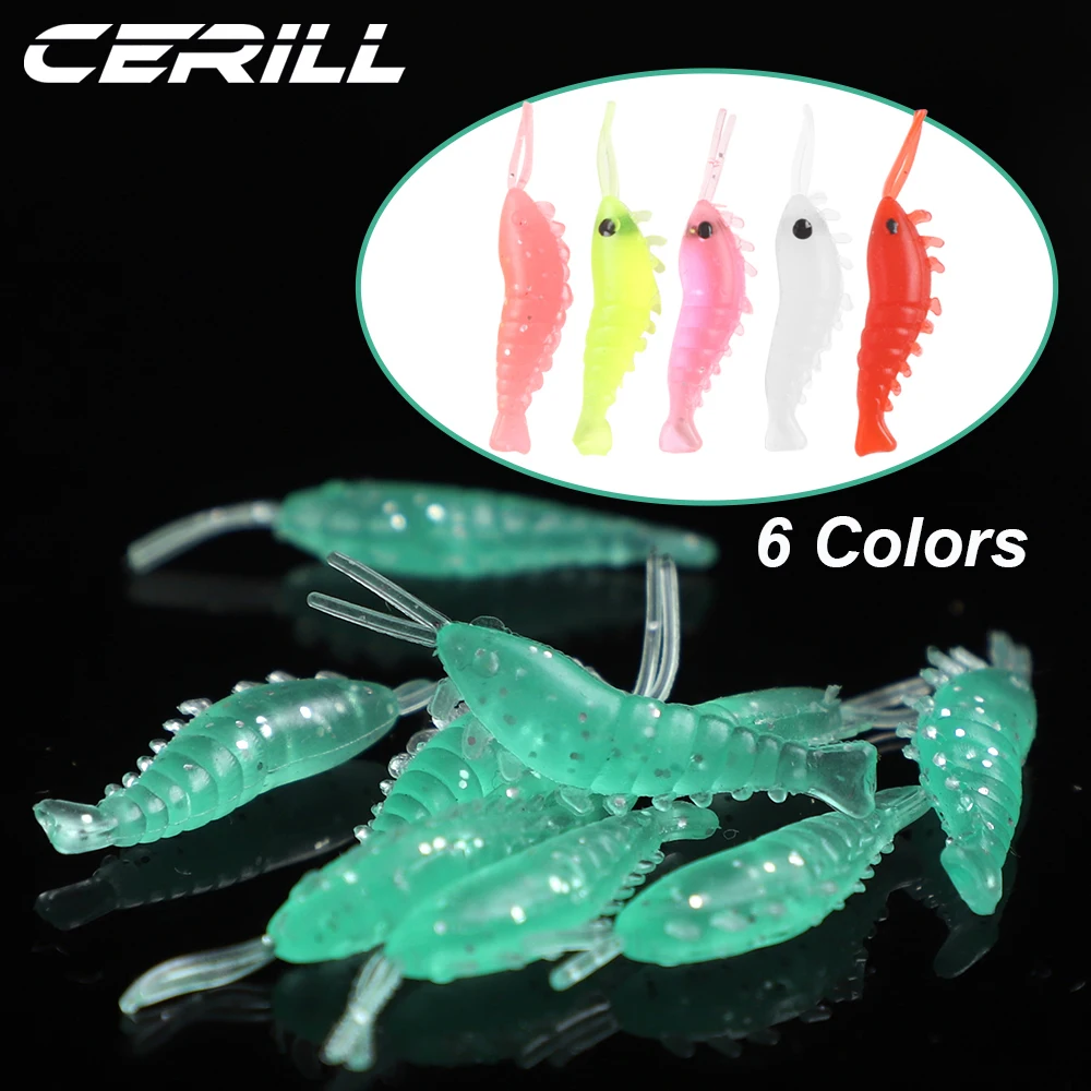 Cerill 30 PCS Small Shrimp Soft Fishing Lure 3cm 0.3g Silicone Glow Grass  Freshwater Bait Lightweight Carp Bass Fishing Tackle
