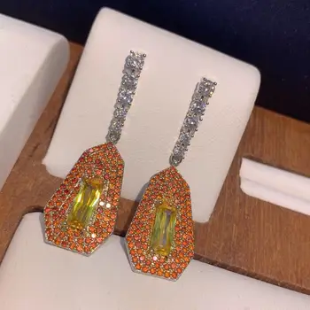 

HIBRIDE Trendy Geometric Yellow Cubic Zircon Crystal CZ Drop Dangle Earring For Women Bridal Earring Bijoux Femme E-33