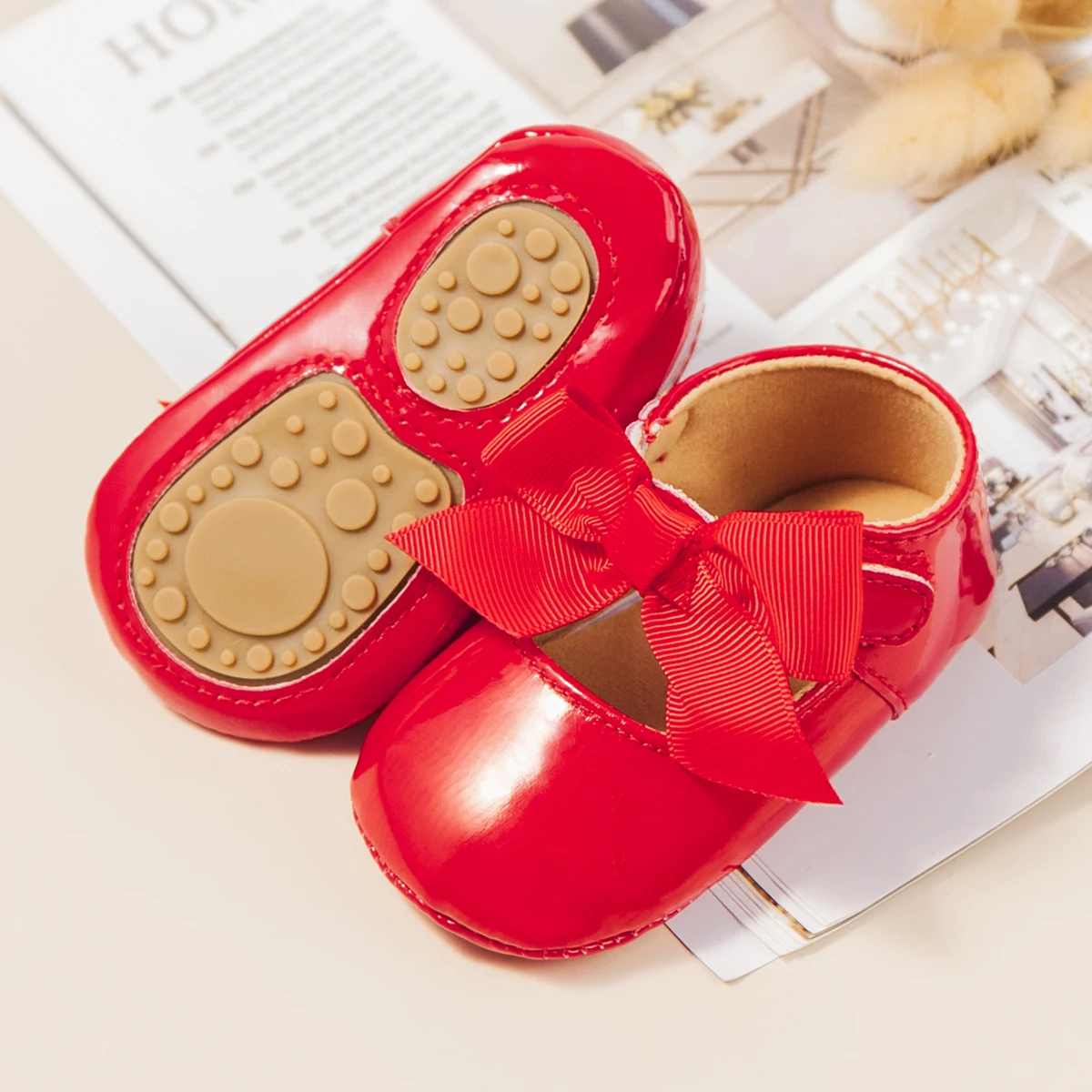 KIDSUN New Baby Girls Princess Shoes Pink Bow-knot Dress Shoes PU Leather Rubber Soft-sole Non-slip Casual Toddler baby shoes soft sole shoes