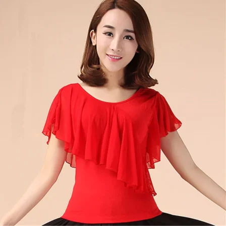 

Топ для латиноамериканской бальной комнаты Женский, зеленый, красный, черный топ с круглым вырезом для тренировок, для взрослых