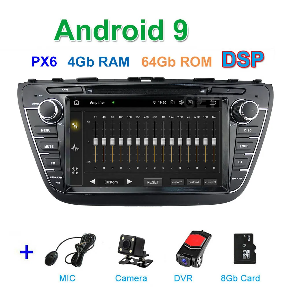 PX6 Автомобильный DVD стерео Мультимедиа Радио Android 9 для Suzuki SX4 S Cross - Цвет: PX6 CAM DVR SD-DSP