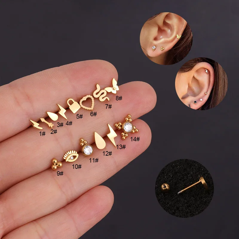 

1Piece Korean Mini Size Piercing Stud Earrings for Women Jewelry Lightning Lock Butterfly Stainless Steel Earrings Ear Cuff