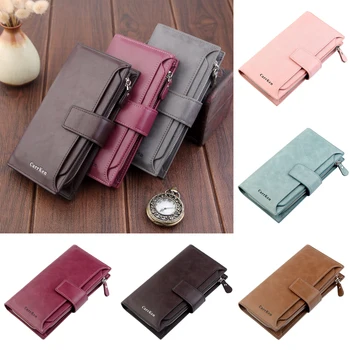 

6 Color 2020 New Fashion Women Wallets Hasp Nubuck Leather Zipper Wallet Women's Long Design Purse Two Fold More Color Clutch