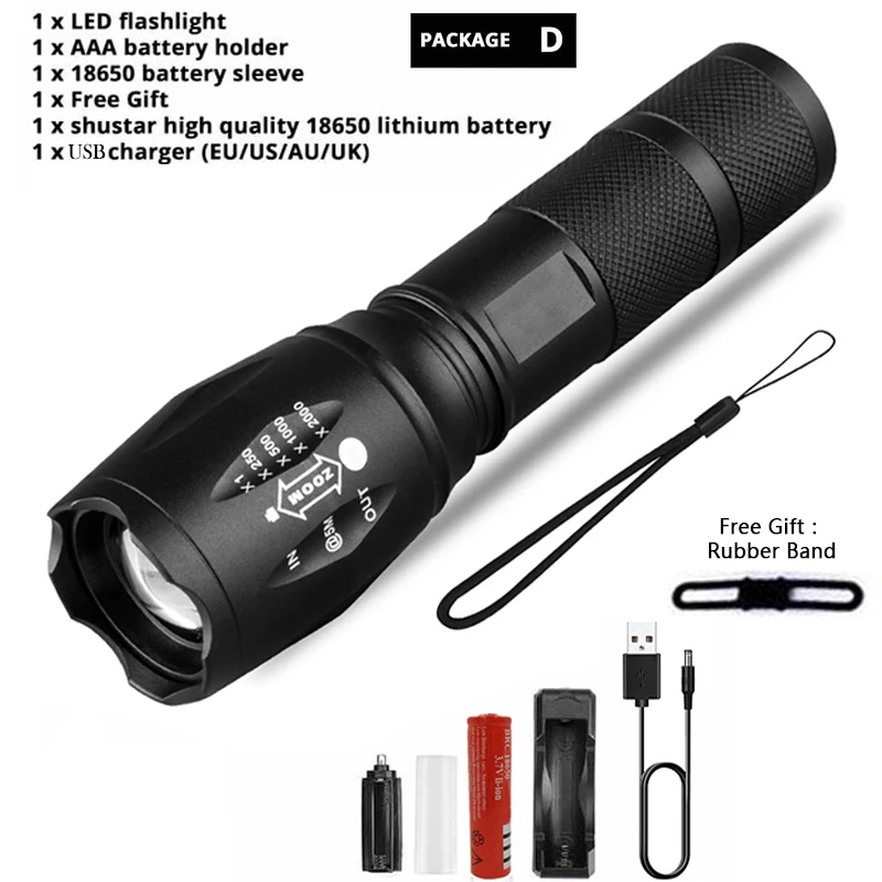 blacklight torch Z45 Led Flashlight Ultra Bright Waterproof MINI Torch T6/L2/V6 zoomable 5 Modes 18650 rechargeable Battery for camping tactical coast flashlights Flashlights