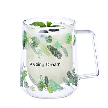 

Double-wall Good Clear Borosilicate Water Cup Creative Glass Juice Cup Mug With Handle Printed