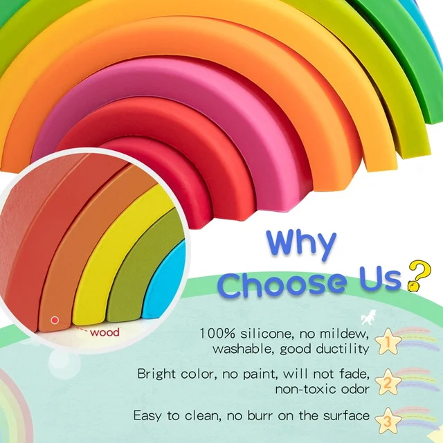 Silicone Rainbow Blocks For Children Rainbow Stacker Stacking Blocks Toy Baby Constructor Montessori Games Educational Toys Gift 4