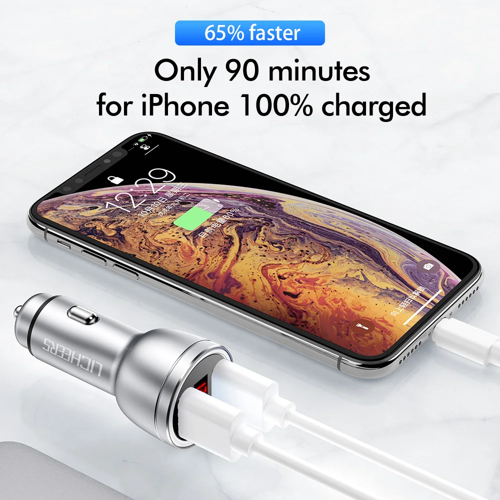 Автомобильное зарядное устройство Licheers с двумя usb-портами, 12 В/3,4 А, цифровой экран, металлический чехол, зарядное устройство для мобильного телефона, для iPhone, USB, быстрое зарядное устройство, адаптер