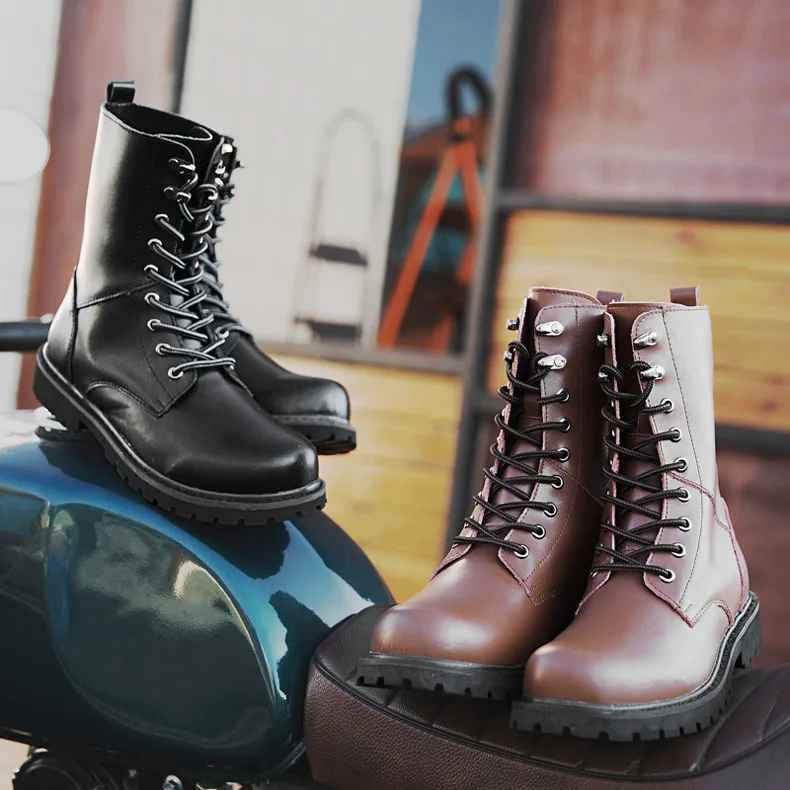 Мужские армейские ботинки до середины икры мотоциклетные ботинки из натуральной кожи на шнуровке Нескользящие износостойкие рабочие ботинки для улицы армейские ботинки 38-47